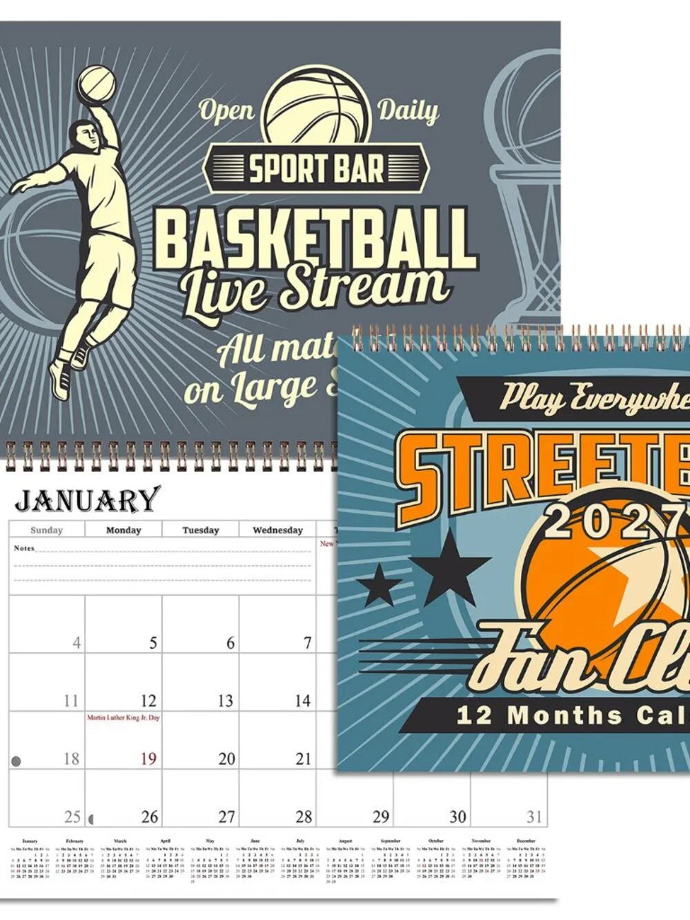 2027 Spiral-bound Wall Calendar (Basketball) - 12 Months Desktop (11x17)
